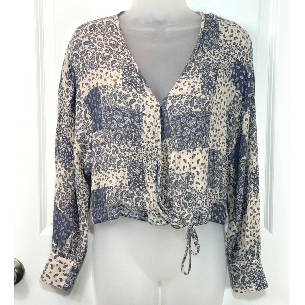 Dress Forum Womens Small Blue Floral Patchwork Kimono Blouse Top Boho Festival